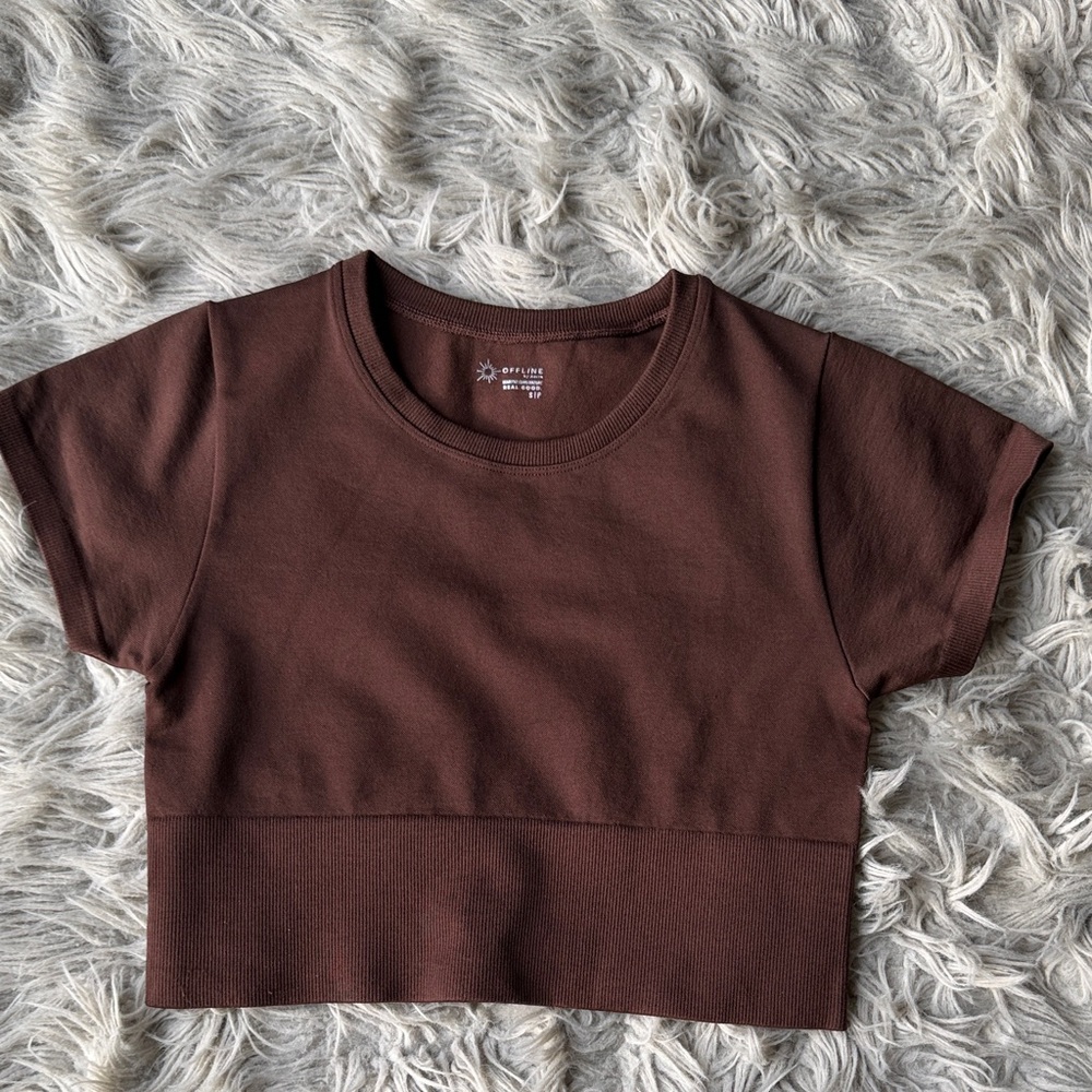 Aerie Offline Seamless Brown Crop Top